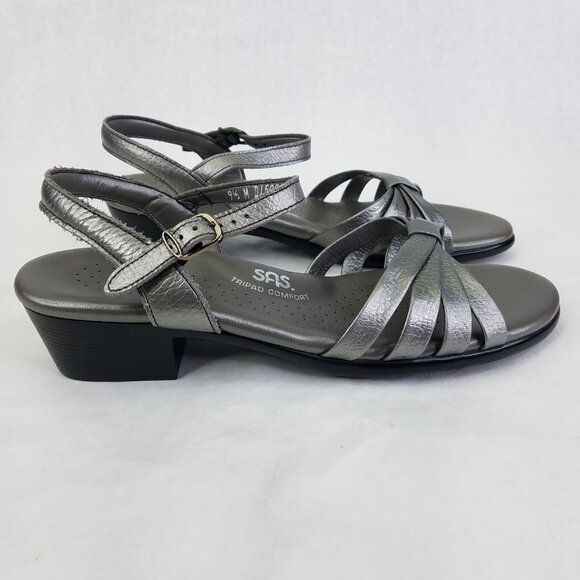 SAS Sandal Women's 9.5 Slingback Strappy Block Heel Silver Patent Leather USA - Picture 6 of 16
